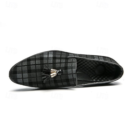 Men's Plaid Loafers with Tassel Decoration – Elegant