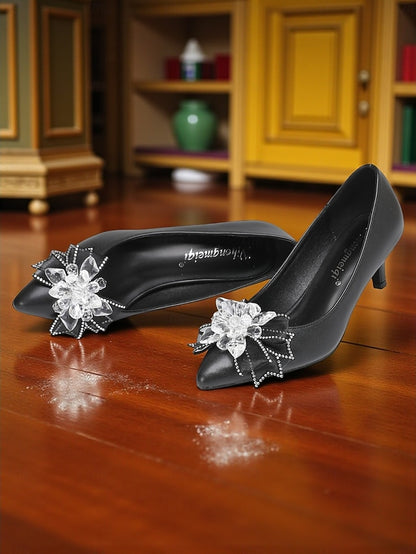 White with Heel Bow Low Wedding Shoes Women's Crystal