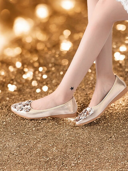 Foldable Women's Floral Embellished Comfortable – Flats