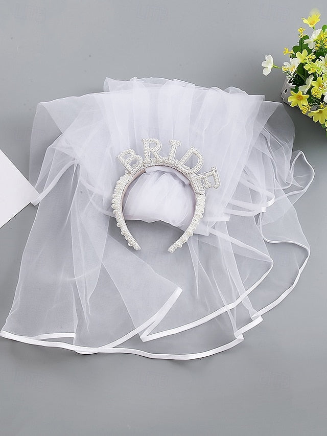 Veil Headband with 'BRIDE' Pearl-Embellished –