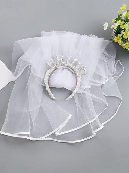 Veil Headband with 'BRIDE' Pearl-Embellished –