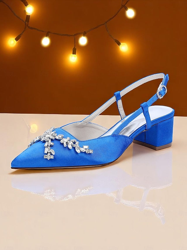 Satin Slingback Black Heels Women's