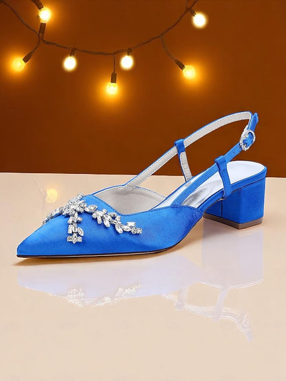 Satin Slingback Black Heels Women's