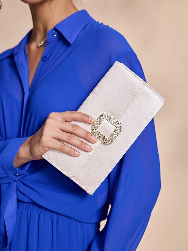 Rhinestone Women's with Elegant White - Clutch Satin Buckle