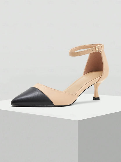 Two-Tone Ankle Women's Stylish Pointed Toe Kitten Heel