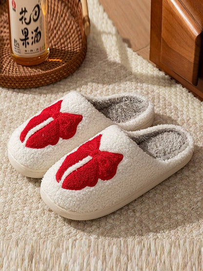 White Design Bowknot - Women's with Slippers Red and Soft