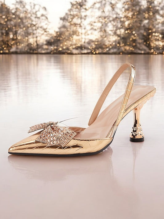 Detail Heels - with Quilted Bow Women's Slingback Gold