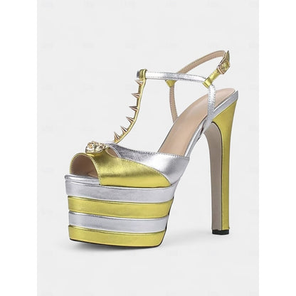 Platform and Metallic High Heels Women's Edgy Gold Silver -