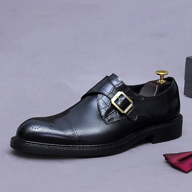 First Black Men's Monk Strap Genuine Leather Shoes