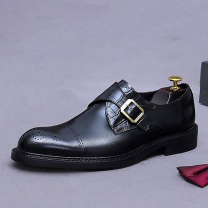 First Black Men's Monk Strap Genuine Leather Shoes