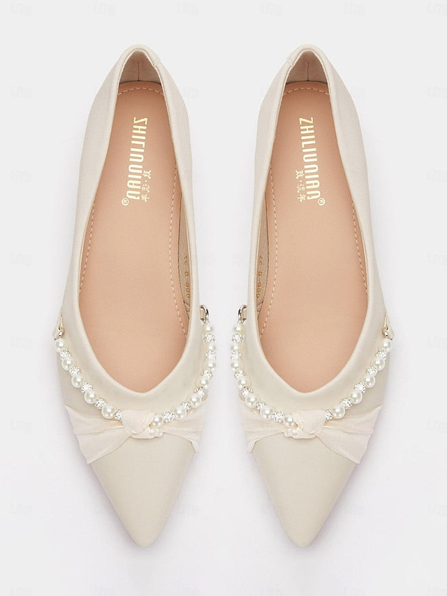 Women's Pointed Flats - Heel Embellished Pearl Low Elegant