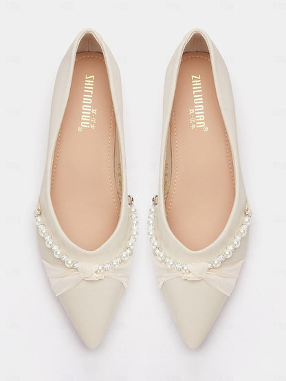 Women's Pointed Flats - Heel Embellished Pearl Low Elegant