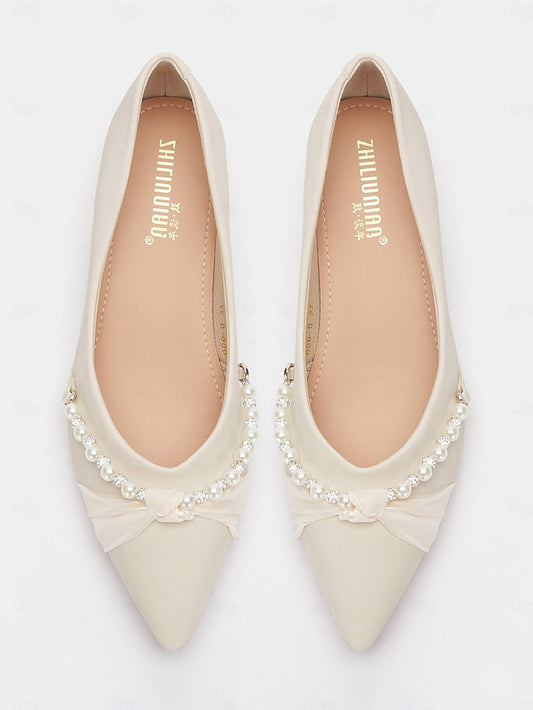 Women's Pointed Flats - Heel Embellished Pearl Low Elegant