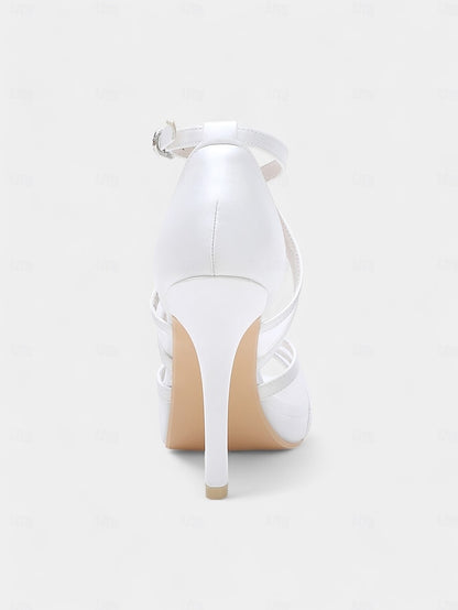 Satin Sandals - Bridal High with Cross Perfect Heel Straps White