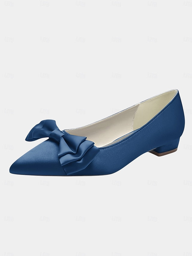 Pointed - Bow Flats Women's Elegant Satin Green Toe
