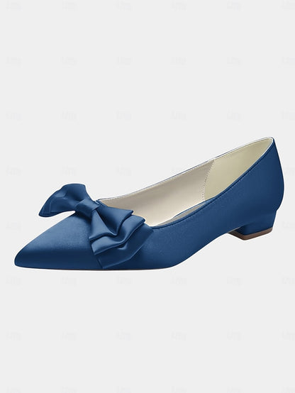Pointed - Bow Flats Women's Elegant Satin Green Toe