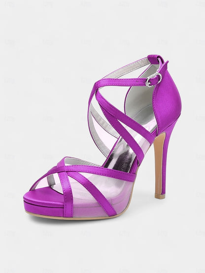 Satin Sandals - Bridal High with Cross Perfect Heel Straps White