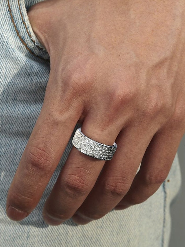 Rings Full Band Wide Men's with Rhinestone Pave