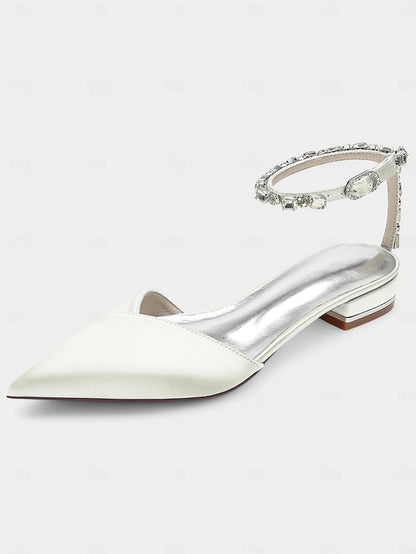 Shoes – Wedding Satin Black with Strap Crystal-Ankle Chic