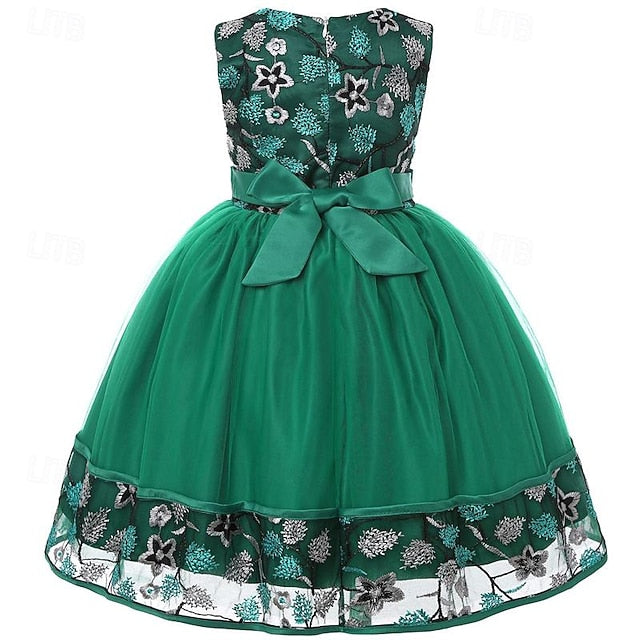 Girls' Sleeveless Flower Party Girl Dress 3D