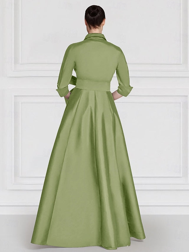 Satin of Floral Bride Embroidered Mother A-Line the Evening Gown