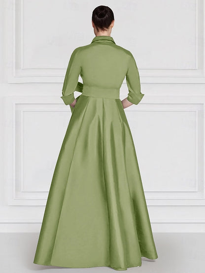 Satin of Floral Bride Embroidered Mother A-Line the Evening Gown