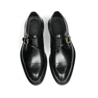 First Black Men's Monk Strap Genuine Leather Shoes