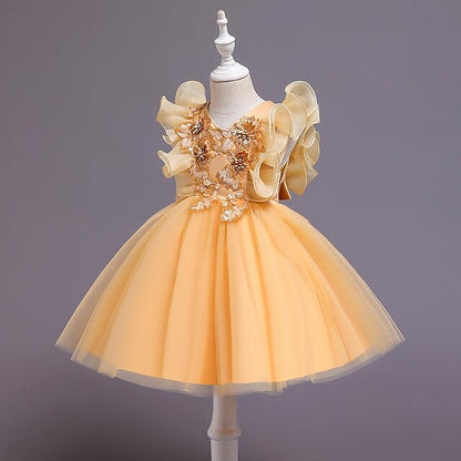Sequin Solid Flower Girls' Party Dress Color Kids