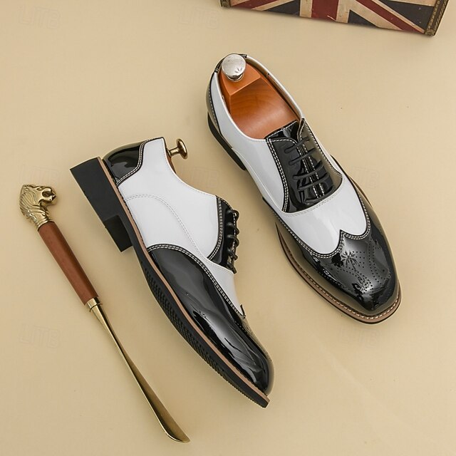 Men's and Leather Black Patent Gold Oxford with Shoes