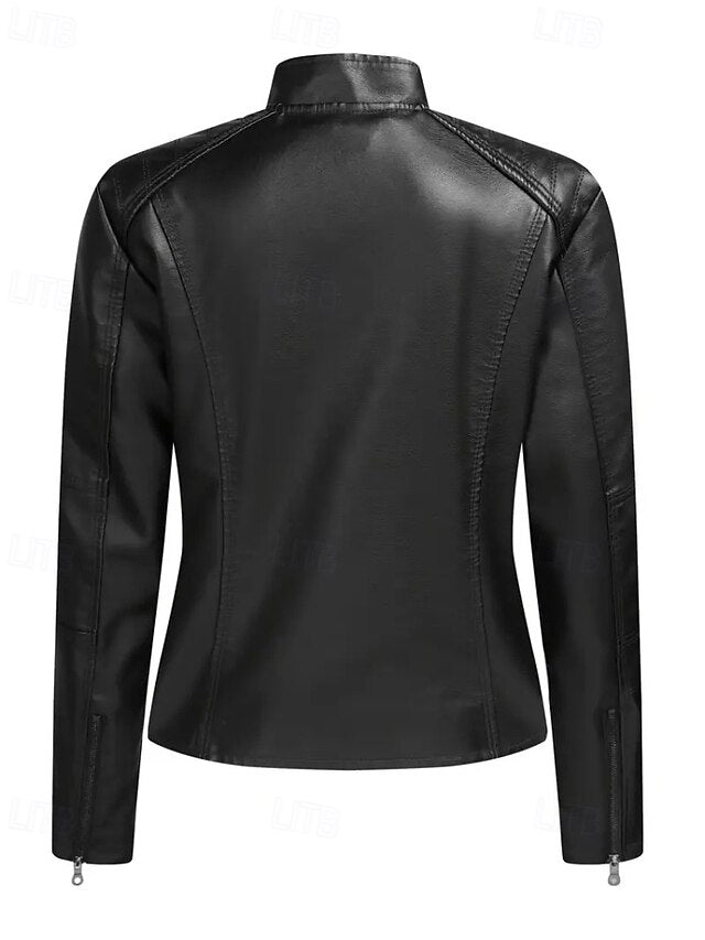Comfortable Leather Pocket Faux Zipper Women's Jacket