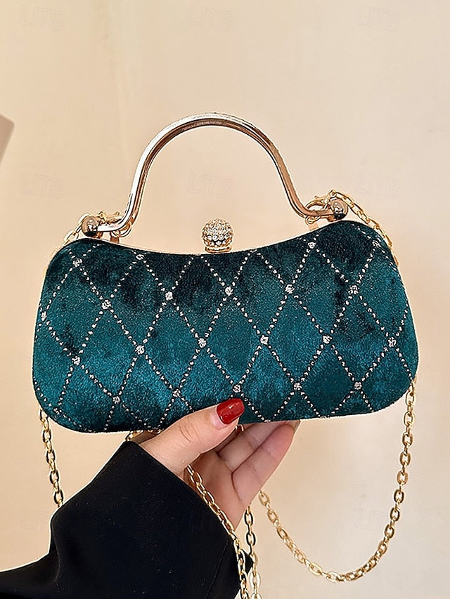 with - Purse Accents Quilted Evening Velvet Women's Diamond