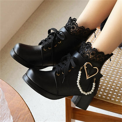 – Bridal Women's Ankle Shoes White Lace-Up Wedding Boots