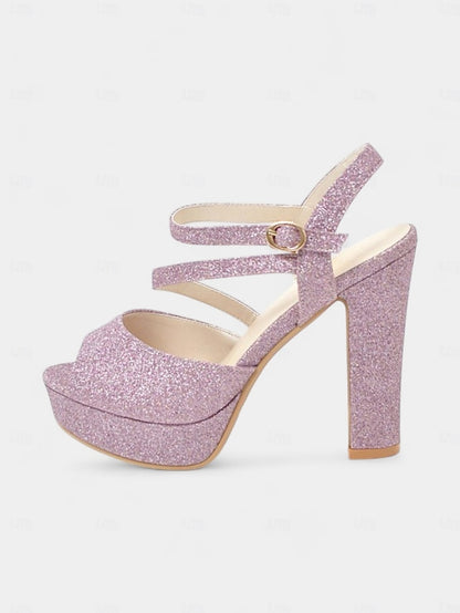 Women's Sandals with Strap High Glitter Heel Ankle Platform