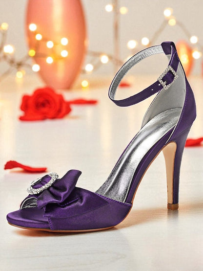 with High Sandals Rhinestone Heel Satin Women's Purple
