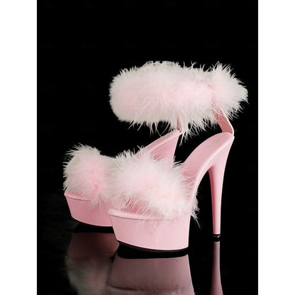 High –Stylish Heels with Fluffy Pink Sandals Platform
