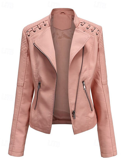 Leather Jacket Women's Zipper Faux Comfortable Pocket