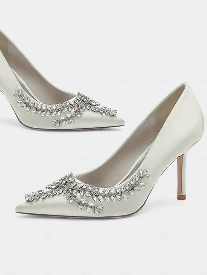 Heels – Satin Women's Stiletto Rhinestone-Embellished