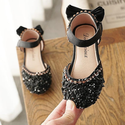 and with Bow Shoes Girls' Crystal Sparkly Girl Satin Flower