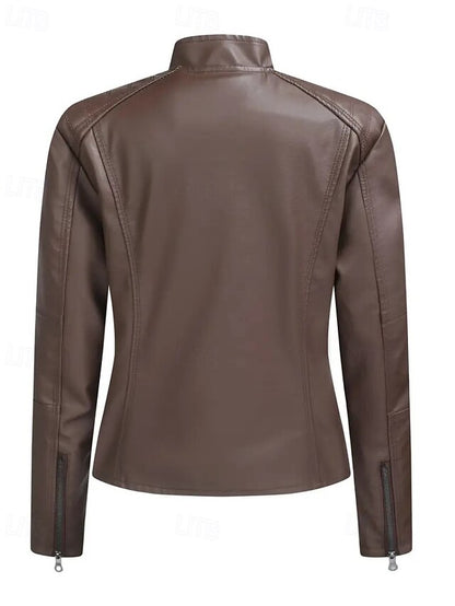 Comfortable Leather Pocket Faux Zipper Women's Jacket