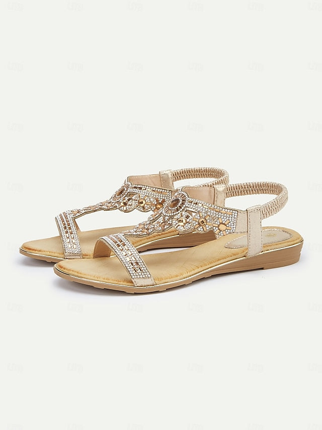 Elegant Rhinestone Embellished Sandals T-Strap – Women's