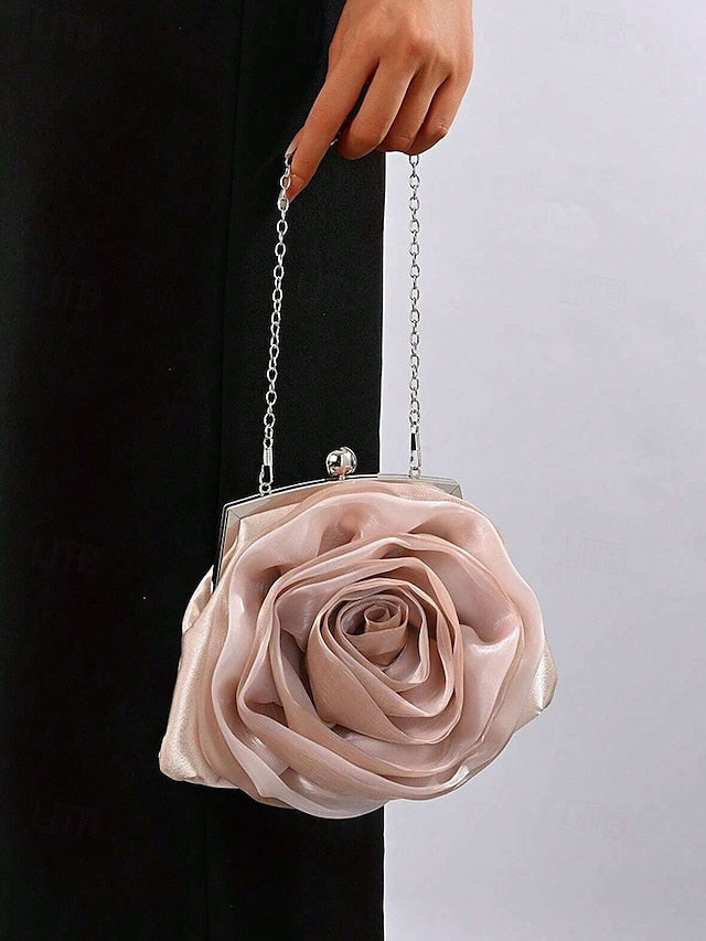 Flower Evening Elegant Satin – Women's Purse Rose Clutch
