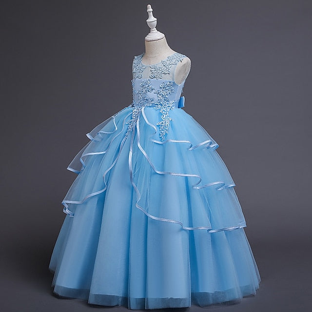 Party Color Sleeveless Dress Kids Solid Girls'