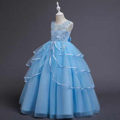 Party Color Sleeveless Dress Kids Solid Girls'