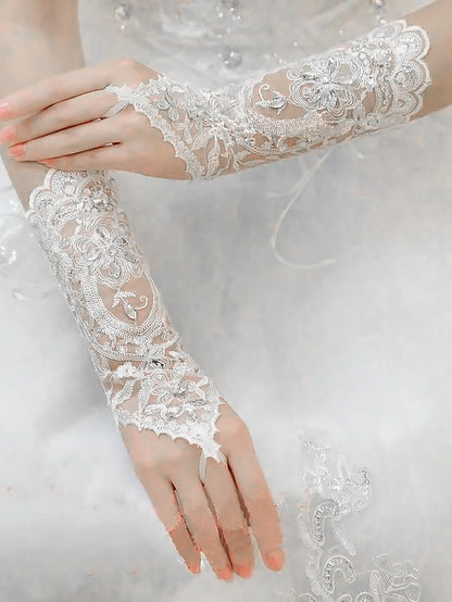 Lace with Accessories – Gloves Wedding Pearls Bridal Elegant