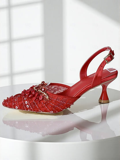 Heel Shoes and Women's Bag Clutch Rhinestone Set Green -