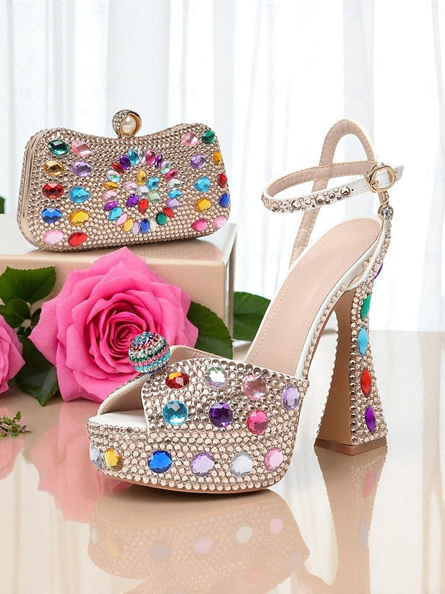 Platform Heel Sandals High with Matching Women's Rhinestone