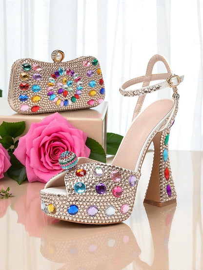 Platform Heel Sandals High with Matching Women's Rhinestone