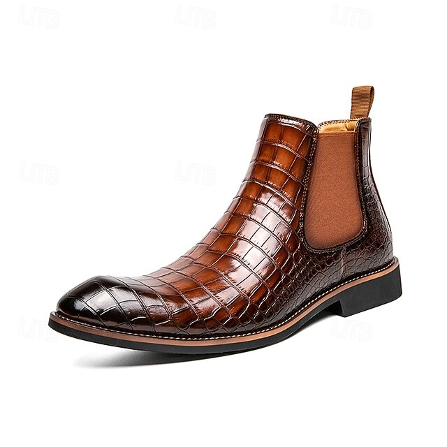 Boots Crocodile Chelsea Pattern Slip-On – Brown Men's