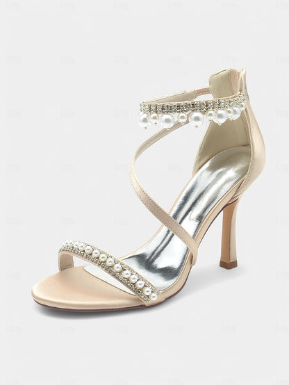 Ankle Chic Heels Pointed-Toe Party Strap Satin Pink –