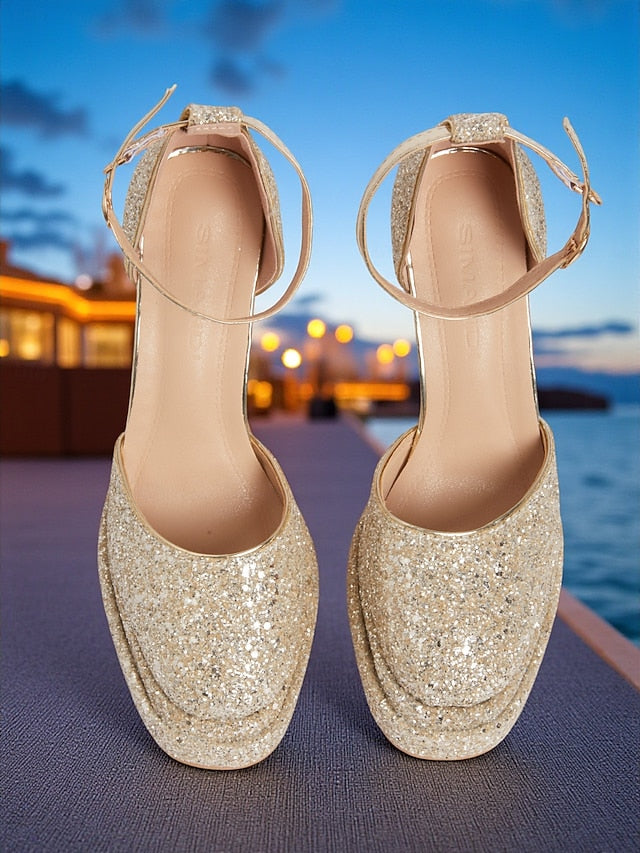 High Heels Platform Glitter Women's Gold